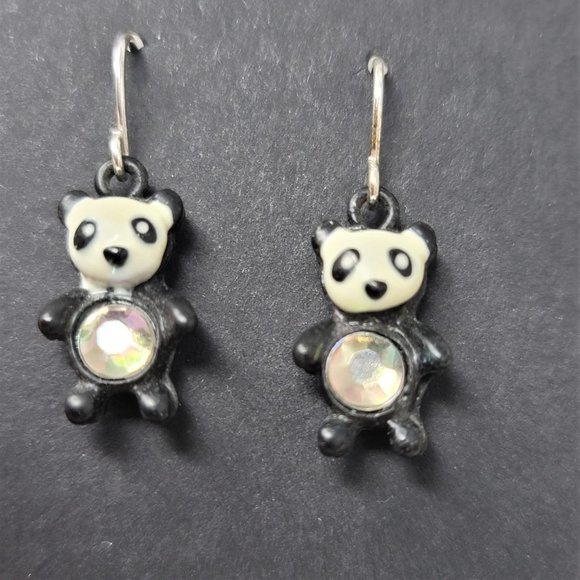 Cute Panda Bear Earrings Rhinestone Belly Pierced - Picture 5 of 5